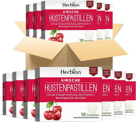 Herbion Naturals Cough Lozenges with Natural Cherry Flavor, Dietary Supplement, Soothes Cough, For Adults and Children over 6 years, 18 Lozenges, No Artificial Flavor, No Added Color