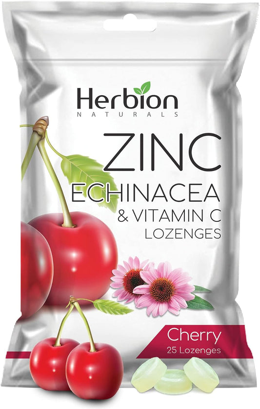 Herbion Naturals Zinc, Echinacea and Vitamin C Lozenges with Natural Cherry Flavor - 25 CT – Dietary Supplement – Supports Immune System – Promotes Overall Good Health for Adults and Children 5+