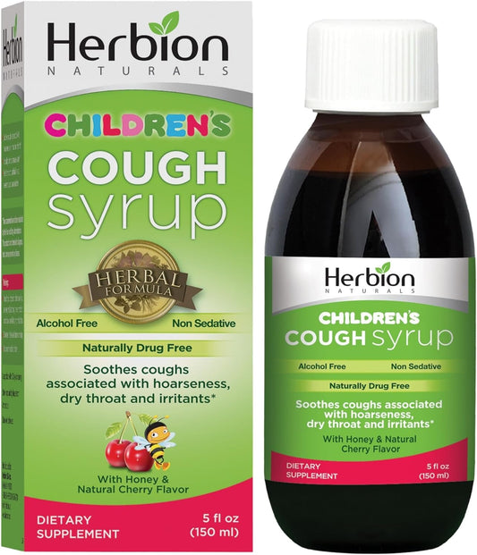 Herbion Naturals Cough Syrup for Children, 5 FL Oz, Good Tasting Supplement with Natural Honey & Cherry Flavor, Helps Relieve Cough, Promotes Healthy Lung Function, For Kids 13 Months and Above