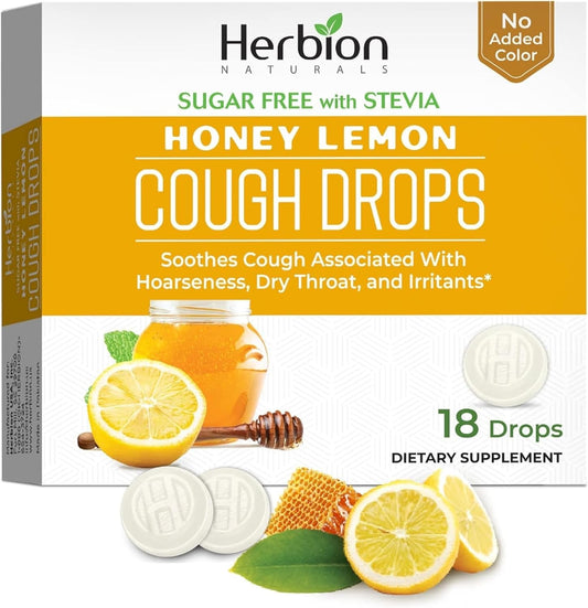Herbion Naturals Cough Drops with Honey Lemon Flavor, Sugar-Free with Stevia, Dietary Supplement, Soothes Cough, for Adults and Children over 6 years