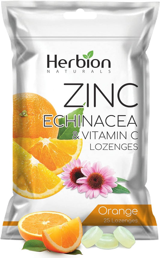 Herbion Naturals Zinc, Echinacea & Vitamin C Lozenges with Natural Orange Flavor - 25 CT – Dietary Supplement – Supports Immune System – Promotes Overall Good Health for Adults and Children 5+