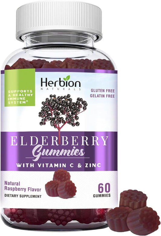 Herbion Naturals Elderberry Gummies with Vitamin C & Zinc Healthy Immune System Support Gummies, 60 Count Pectin Gummies