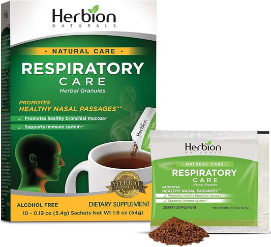 Herbion Naturals Respiratory Care Herbal Granules – 10 Ct for The Whole Family – Promotes Healthy Nasal Passages & Respiratory Function - Relieves Cold and Flu Symptoms – Supports Immune System