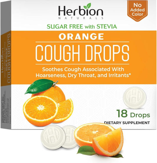 Herbion Naturals Sugar Free Cough Drops with Natural Orange Flavor, Natural Orange, (Pack of 1), 18 Count