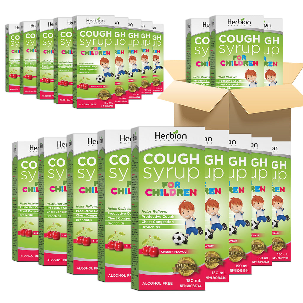 Herbion Naturals Children’s Herbal Syrup with Cherry Flavour – 24 Bottles, 150 ml Each, Gentle Formula for Kids 13 Months+