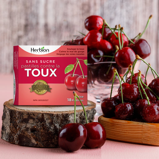 Herbion Naturals Zuckerfreie Hustenbonbons mit natürlichem Kirschgeschmack, 18 Lutschtabletten - Lindert Husten, befreit die Nase, lindert Halsschmerzen; für Erwachsene und Kinder ab 12 Jahren, 18 Stück