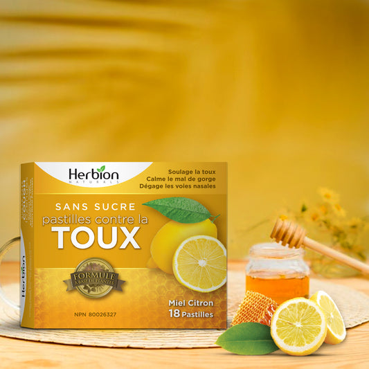 Herbion Naturals Lutschtabletten mit Honig-Zitronen-Geschmack, zuckerfrei mit Stevia, lindert Husten, für Erwachsene und Kinder ab 6 Jahren, 18 Lutschtabletten
