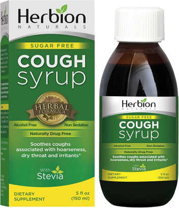 Herbion Naturals Sugar-Free Herbal Syrup with Stevia – 24 Bottles, 150 ml Each, Plant-Based Blend for Everyday Throat Comfort
