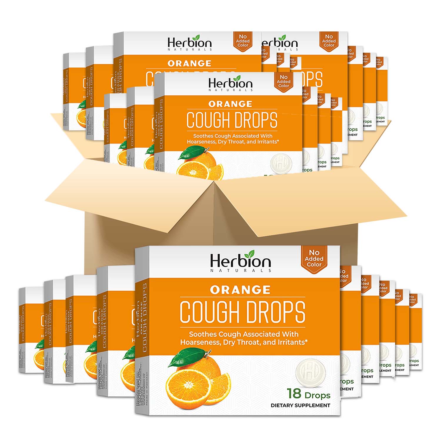 Herbion Naturals Herbal Throat Lozenges – Orange Flavour, 18 Lozenges (Pack of 48), No Artificial Flavour or Colour