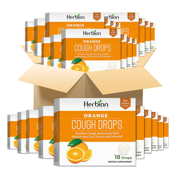 Herbion Naturals Herbal Throat Lozenges – Orange Flavour, 18 Lozenges (Pack of 48), No Artificial Flavour or Colour
