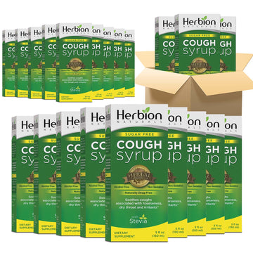 Herbion Naturals Sugar-Free Herbal Syrup with Stevia – 24 Bottles, 150 ml Each, Plant-Based Blend for Everyday Throat Comfort
