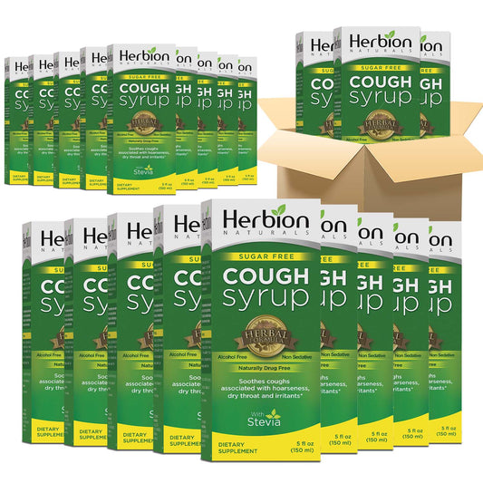 Herbion Naturals Sugar-Free Herbal Syrup with Stevia – 24 Bottles, 150 ml Each, Plant-Based Blend for Everyday Throat Comfort