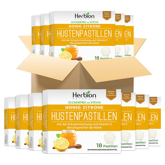 Herbion Naturals Cough Lozenges with Natural Honey Lemon Flavor, Sugar-Free with Stevia, Dietary Supplement, Soothes Cough, For Adults and Children over 6 years, 18 Lozenges, No Artificial Flavor, No Added Color