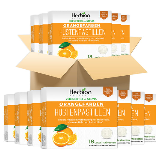 Herbion Naturals Cough Lozenges with Natural Orange Flavor, Sugar-Free with Stevia, Dietary Supplement, Soothes Cough, For Adults and Children over 6 years, 18 Lozenges, No Artificial Flavor, No Added Color