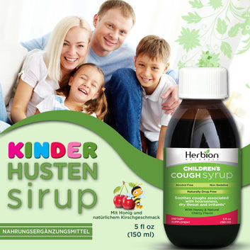 Herbion Naturals Hustensaft für Kinder – 5fl oz – Wohlschmeckendes Nahrungsergänzungsmittel mit natürlichem Honig- und Kirschgeschmack, hilft Husten zu lindern, fördert die gesunde Lungenfunktion, Immunität, für Kinder ab 13 Jahren.