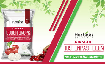 Herbion Naturals Hustentropfen mit natürlichem Kirschgeschmack, Nahrungsergänzungsmittel, lindert den Husten, für Erwachsene und Kinder ab 6 Jahren, 25 Stück