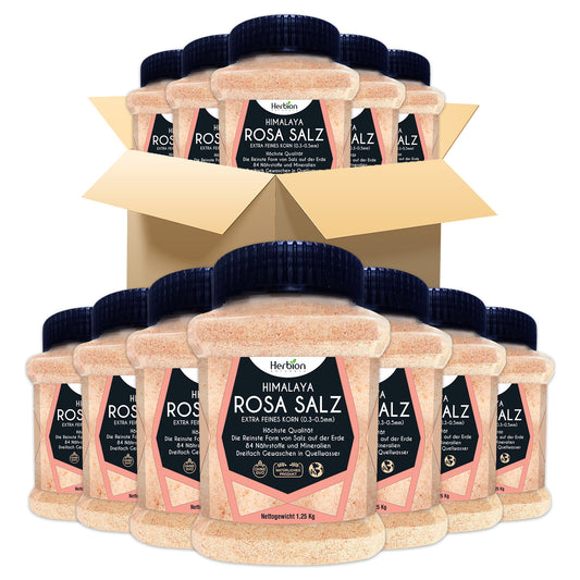 Herbion Himalayan Pink Salt – 1.25 kg Jar - Fine Grain – GMO Free – Supreme Quality - Chemical Free - Vegan - Kosher Certified – Fine Grain All-Natural Salt – Triple-washed in Spring Water (Pack of 6)