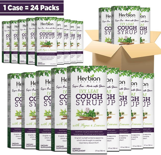 Herbion Naturals Ivy Leaf Herbal Syrup with Thyme & Licorice – 150 ml Bottle, Sugar-Free with Stevia, Pack of 24