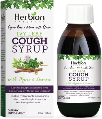 Herbion Naturals Ivy Leaf Herbal Syrup with Thyme & Licorice – 150 ml Bottle, Sugar-Free with Stevia, Pack of 24
