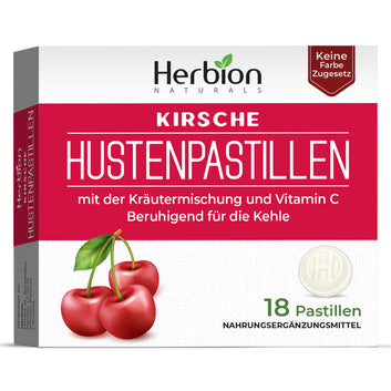 Herbion Naturals Cough Lozenges with Natural Cherry Flavor, Dietary Supplement, Soothes Cough, For Adults and Children over 6 years, 18 Lozenges, No Artificial Flavor, No Added Color