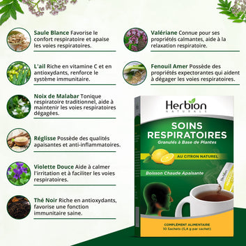 Herbion Naturals Respiratory Care Granules With Natural Lemon Flavor, 10 Sachet Packets