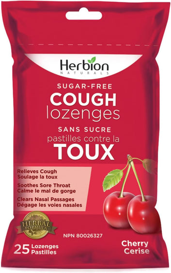 Herbion Naturals Sugar-Free Herbal Lozenges – Cherry Flavour, 25 Pieces (Pack of 40 Pouches)