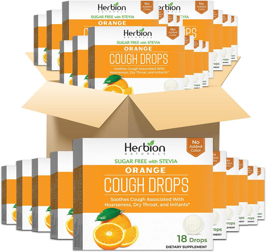 Herbion Naturals Sugar-Free Orange Lozenges with Menthol & Herbal Blend - 48 Packs x 18 Lozenges (864 Total) – No Artificial Flavours or Colours