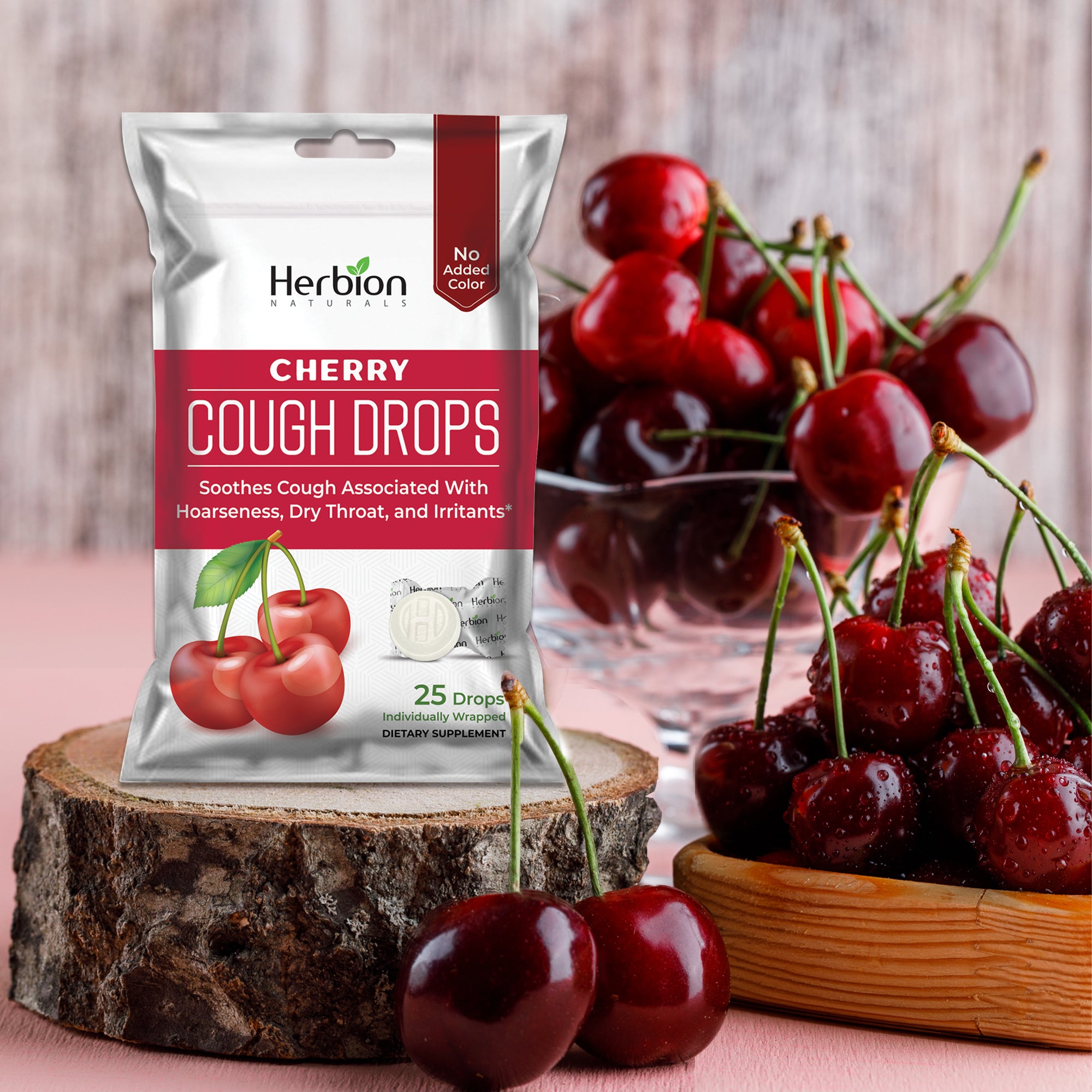 Herbion Naturals Hustentropfen mit natürlichem Kirschgeschmack, Nahrungsergänzungsmittel, lindert den Husten, für Erwachsene und Kinder ab 6 Jahren, 25 Stück