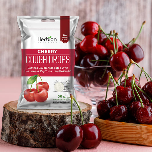 Herbion Naturals Hustentropfen mit natürlichem Kirschgeschmack, Nahrungsergänzungsmittel, lindert den Husten, für Erwachsene und Kinder ab 6 Jahren, 25 Stück