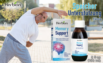 Herbion Naturals Memory Amplifier hilft bei der Verbesserung der kognitiven Funktion mit Ginko Biloba, Emblic, Koriander, Thymian, Lavendel und Süßholz Sirup für Erwachsene 150ml