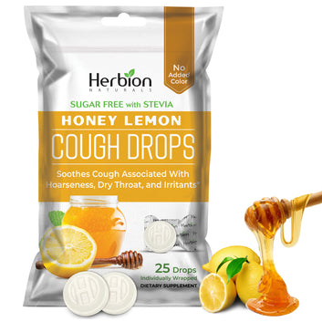 HERBION Sugar-Free Honey Lemon Cough Drops with Stevia, 25 Lozenges