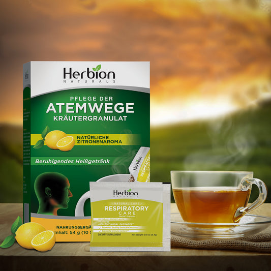 Herbion Naturals Atemwegspflege-Granulat mit natürlichem Zitronengeschmack, 10 Portionsbeutel – hilft, Erkältungs- und Grippesymptome zu lindern, fördert die gesunde Funktion der Atemwege und optimiert das Immunsystem