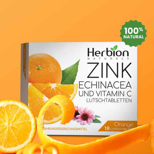 Herbion Naturals Zink, Echinacea & Vitamin C Lutschtabletten mit natürlichem Orangengeschmack – 18 CT – Nahrungsergänzungsmittel – Unterstützt das Immunsystem – Fördert die allgemeine Gesundheit für Erwachsene und Kinder 5+